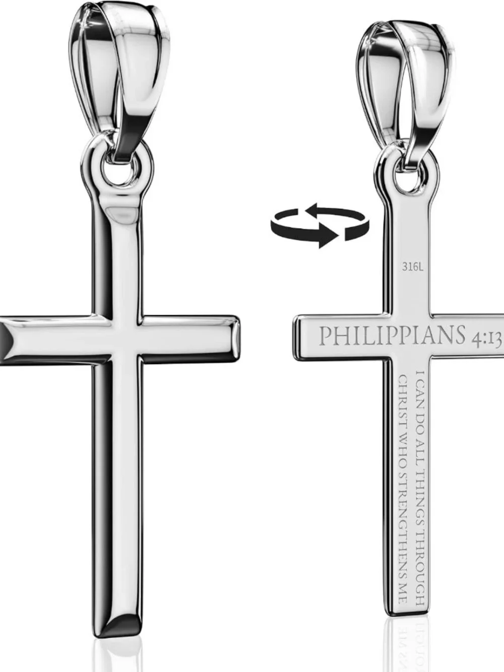 Engraved Bible Verse Cross Pendant Necklace for Men & Women, Faith Jewelry